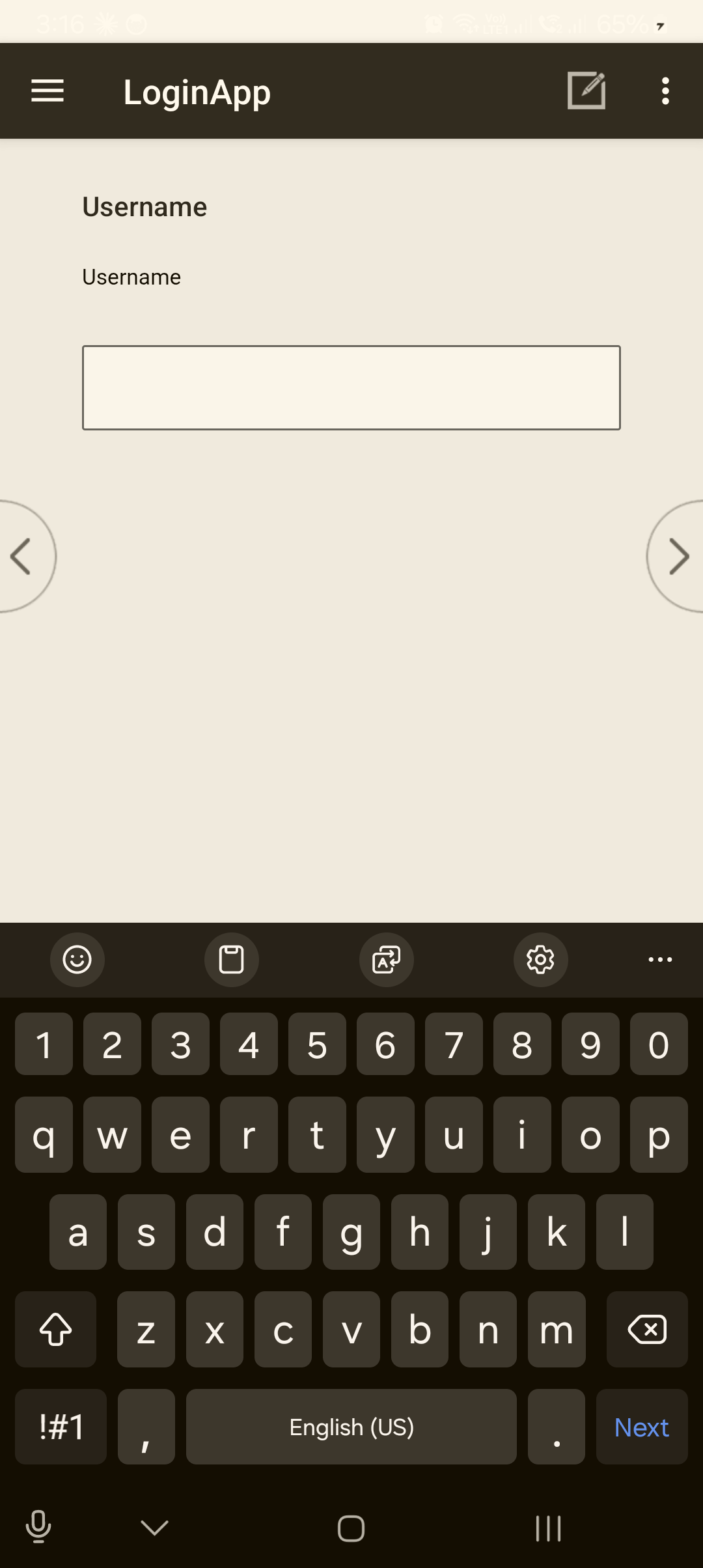 LoginApp Username field