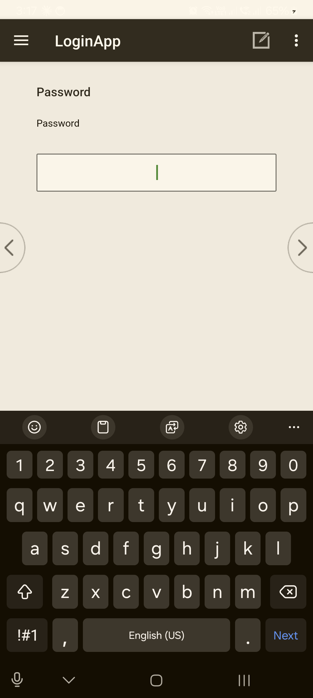 LoginApp Password field