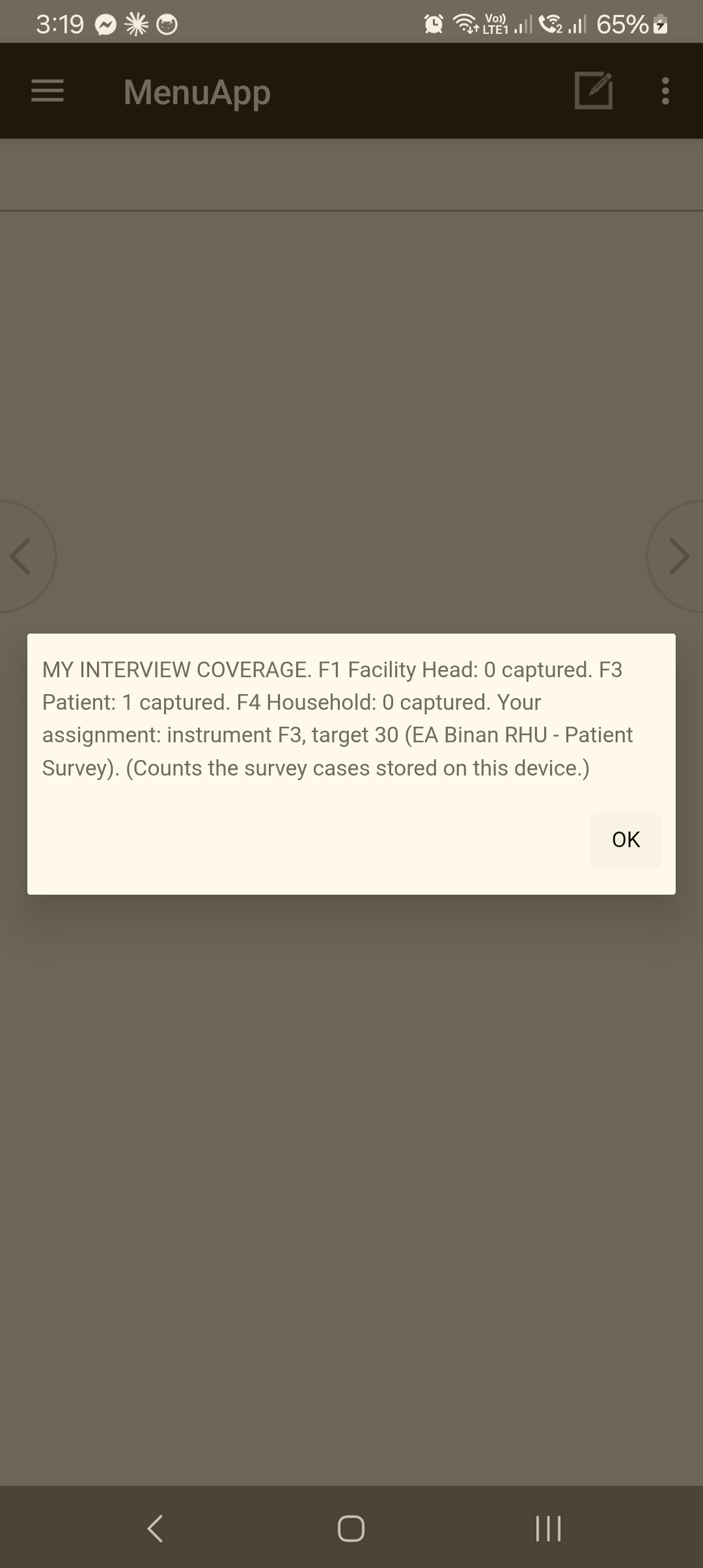 Coverage report: F3 Patient 1 captured; assignment F3, target 30 (EA Binan RHU)