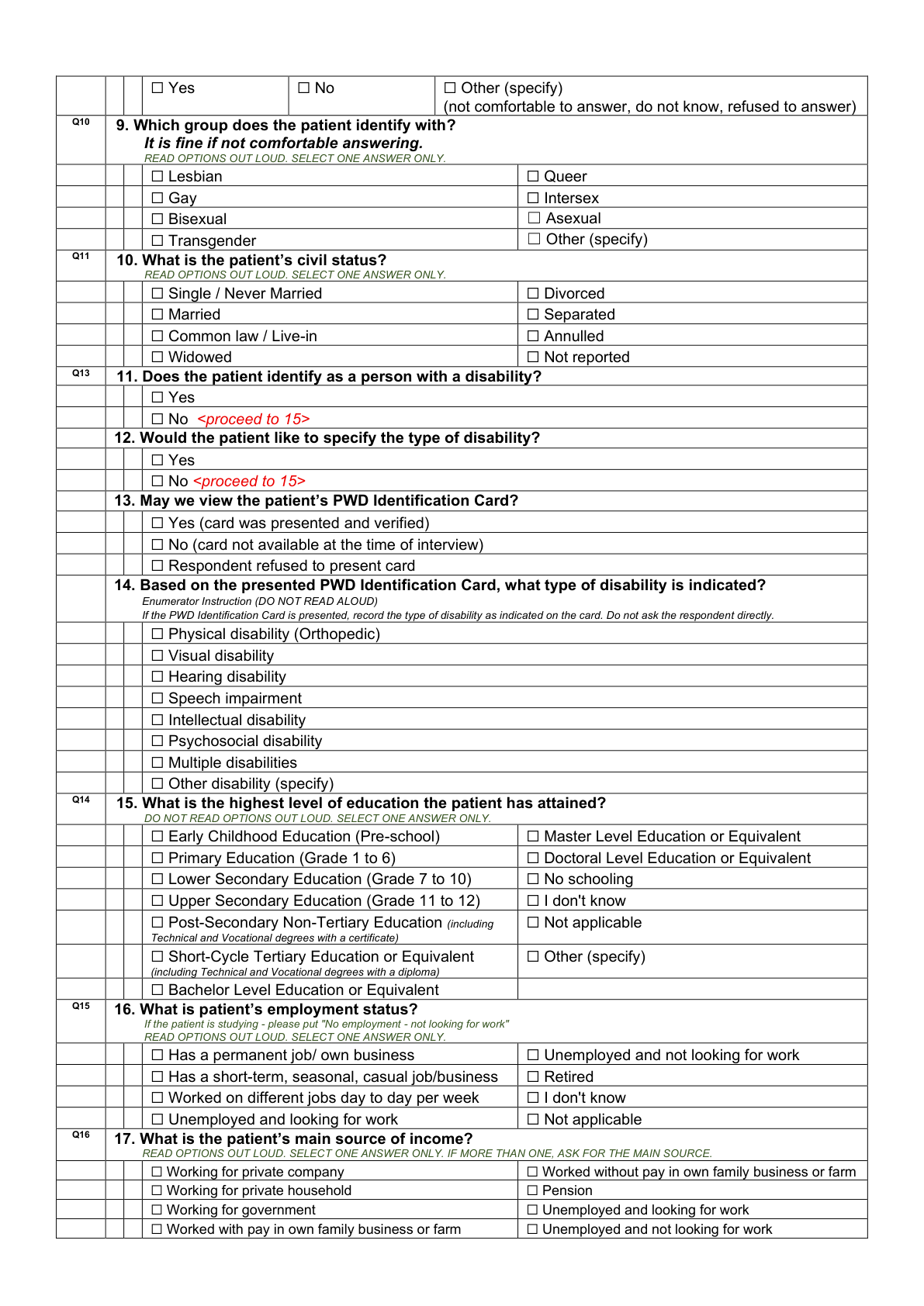 Printed page 4 — F3 Patient Profile continued