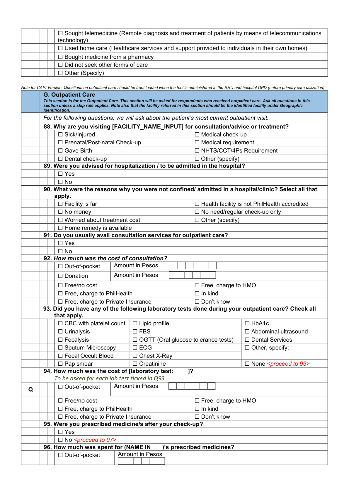 Printed page 12 — F3 Outpatient Care