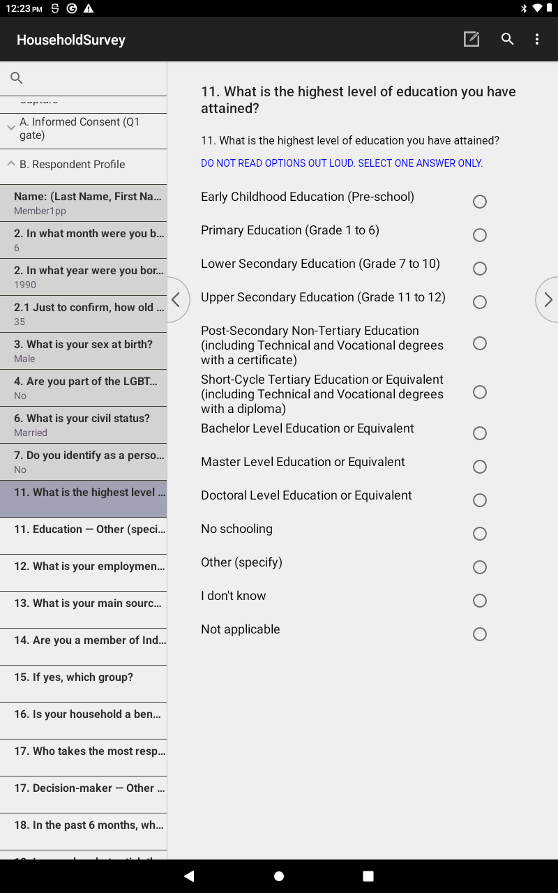 CSEntry long single-select facility-type control on the tablet