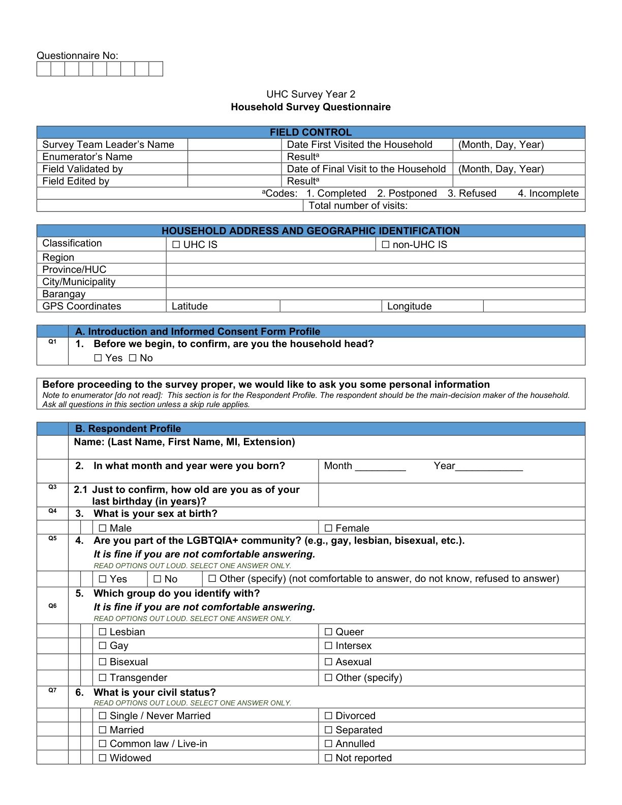 Printed page 3 — F4 Introduction/Consent and Respondent Profile