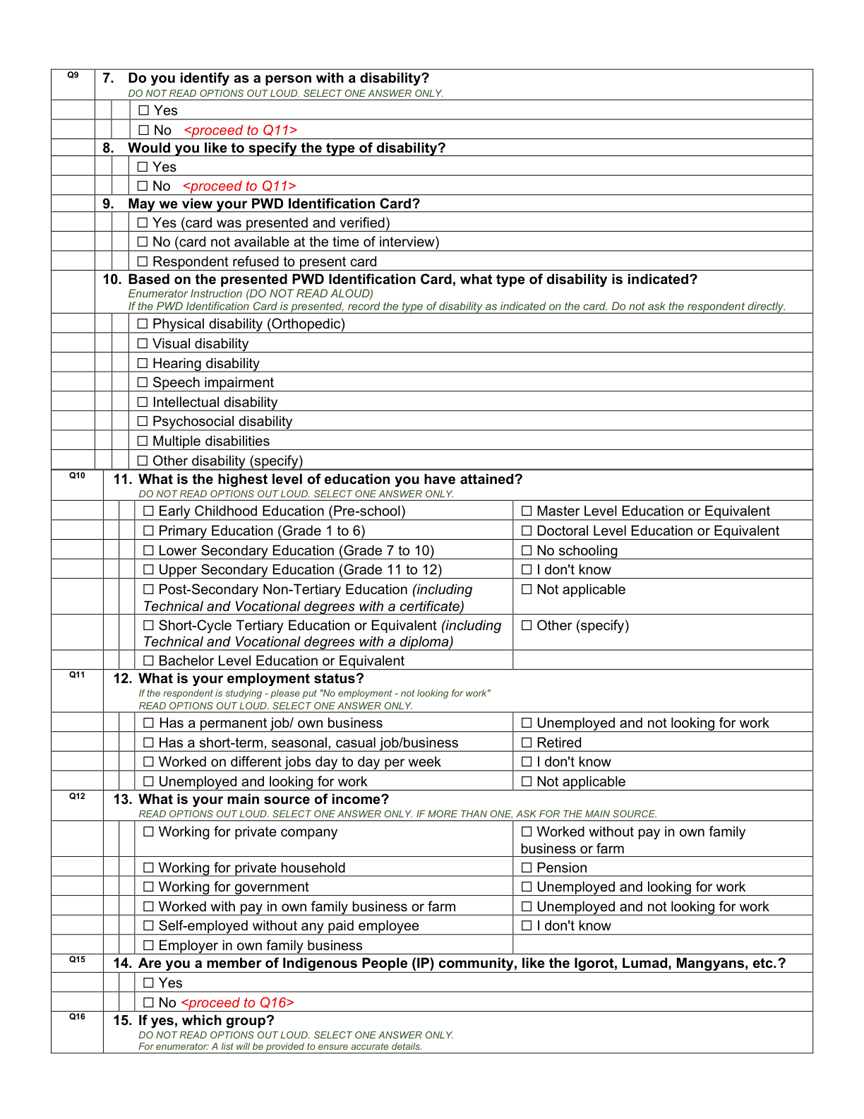Printed page 4 — F4 Respondent Profile
