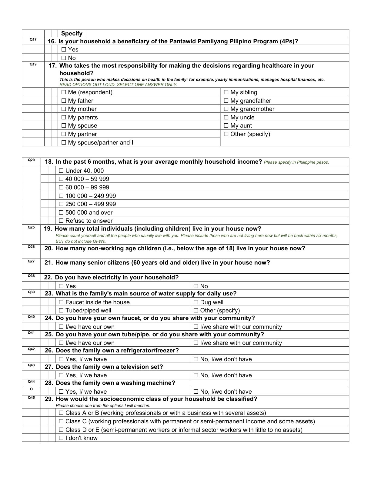 Printed page 5 — F4 Respondent Profile
