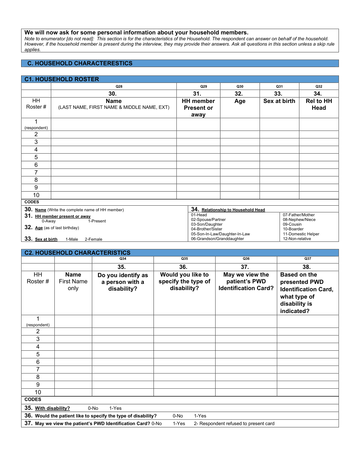 Printed page 6 — F4 Household roster