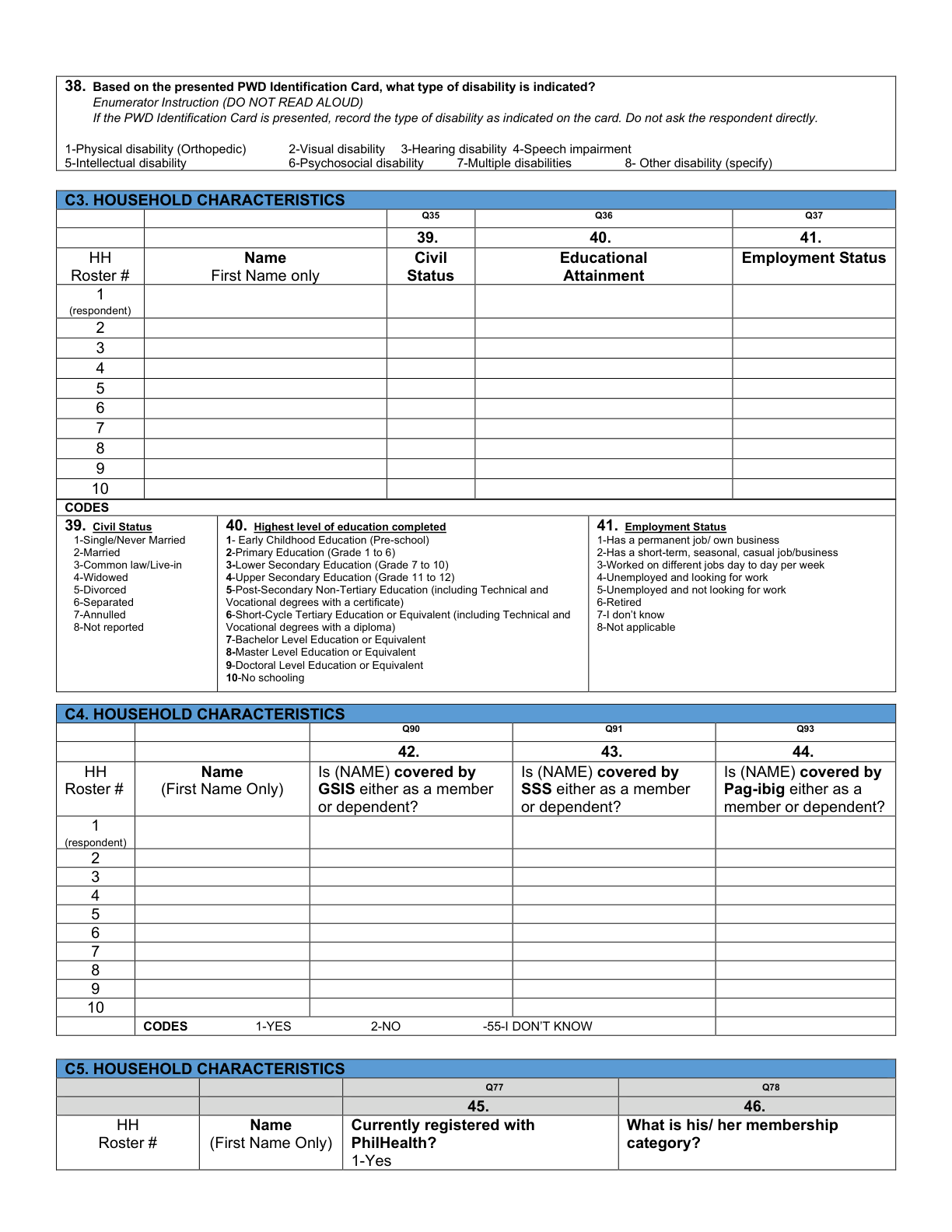 Printed page 7 — F4 Household roster